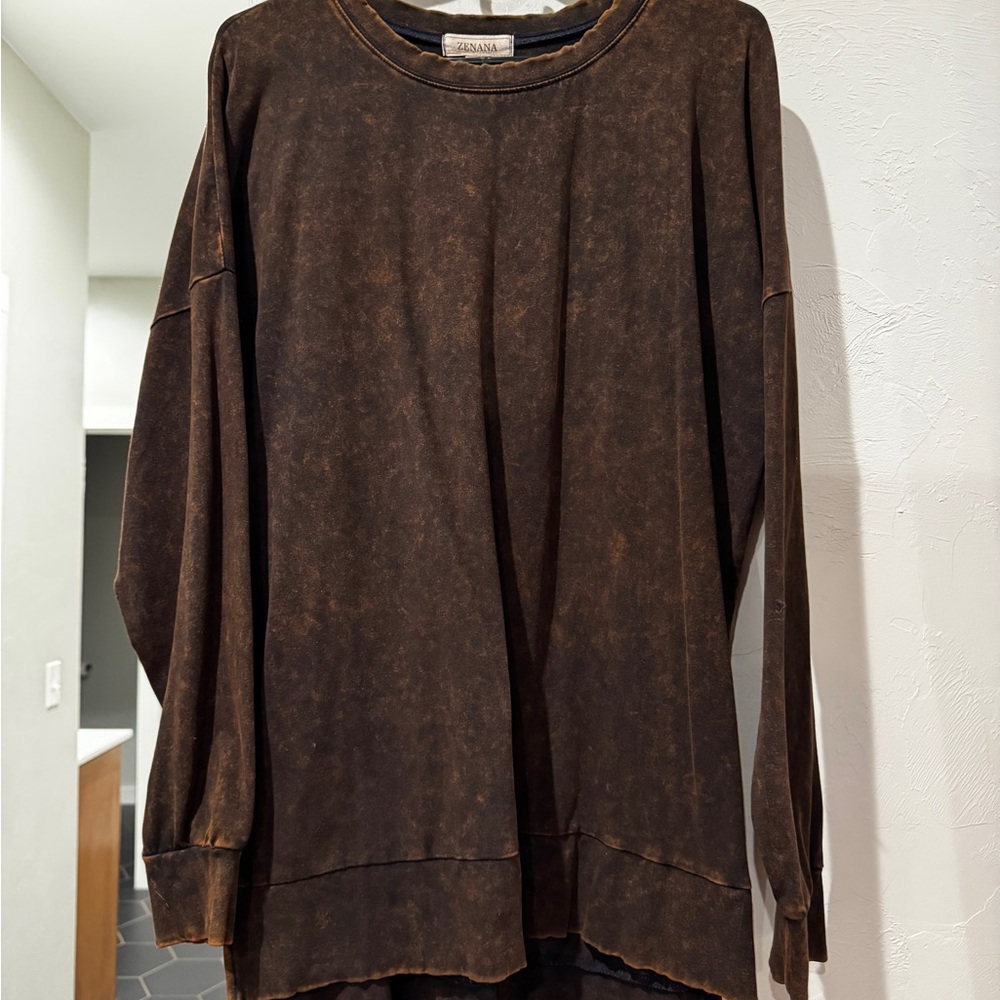 Acid Wash Brown Long-Sleeve Top